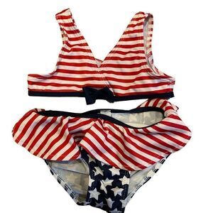 Faded Glory Patriotic Two Piece Swimsuit Red White Blue  Bikini Size 24 Months